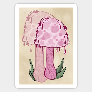 Pink Classic Portrait Style Cottagecore Mushroom Sticker